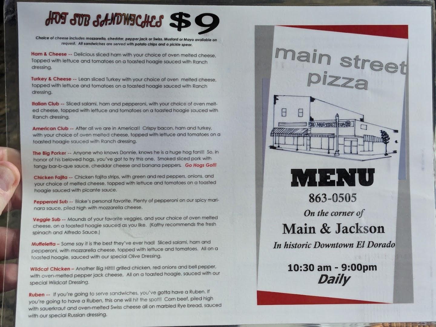 Main Street Pizza Menu image 1